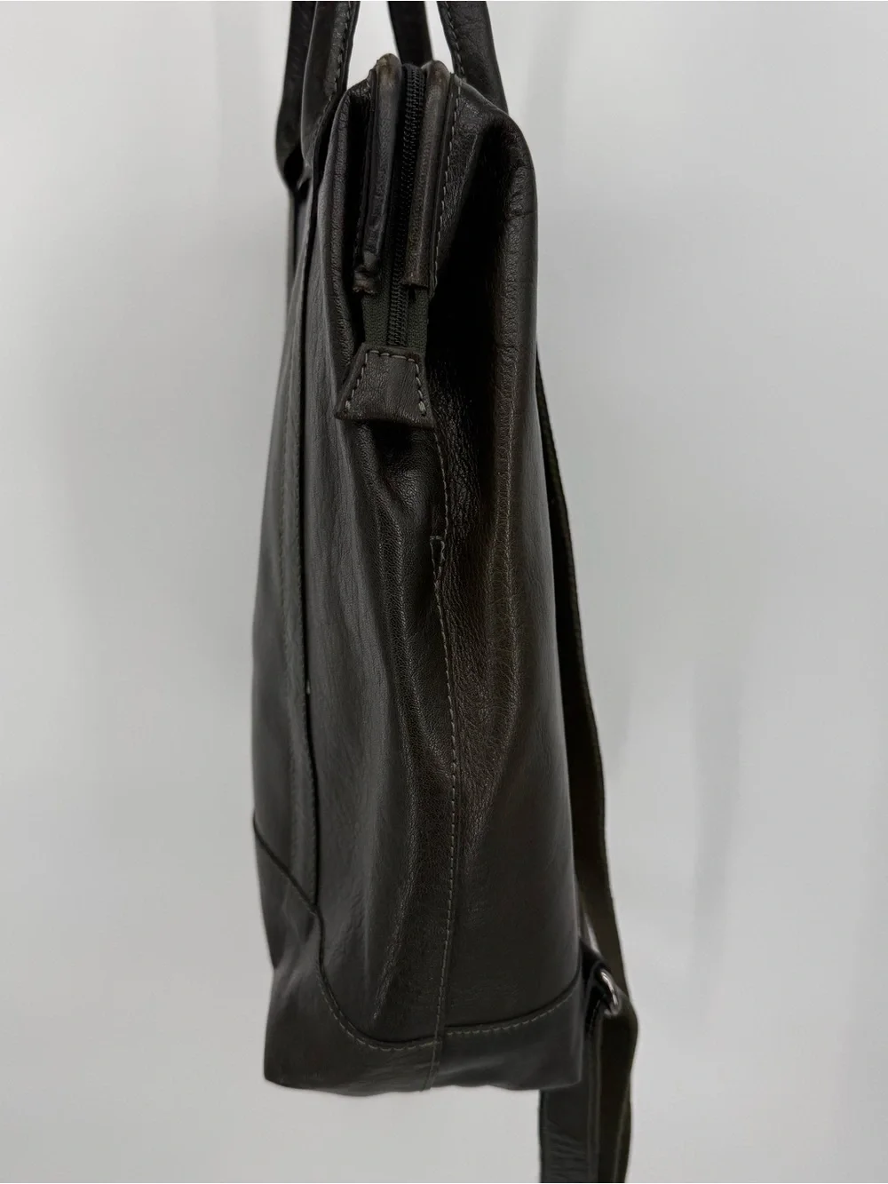 Genicci Olive Leather Structured Backpack Tote Travel Bag Unisex Business India
